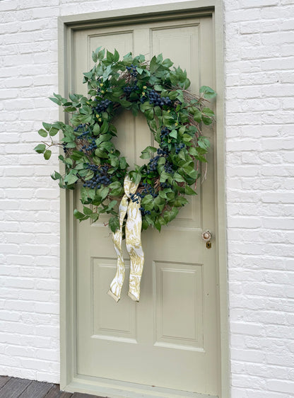 32” XL Faux Blueberry & Birch Spring Summer Front Door Wreath