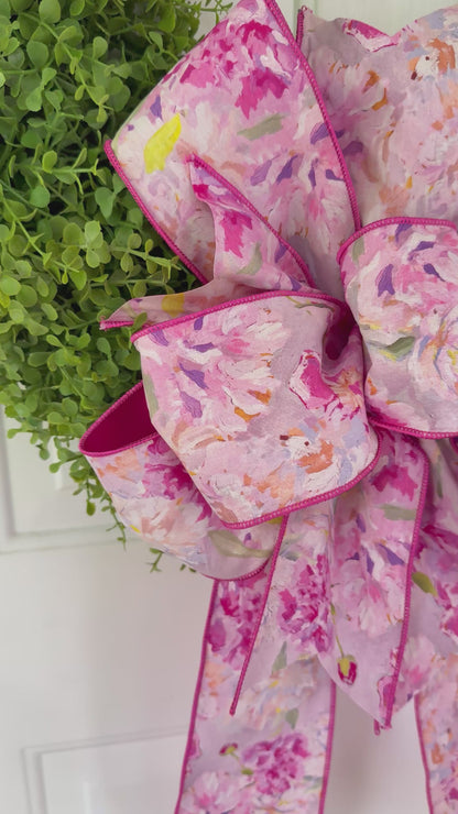 Watercolor Pink Peony Bow